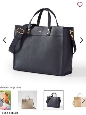 Mark & Graham Black Pebbled Leather Tote with Gold Monogram